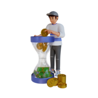 homme tenant des pièces illustration de personnage 3d png