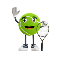 tennis bal mascotte zeggen Hallo 3d karakter illustratie png