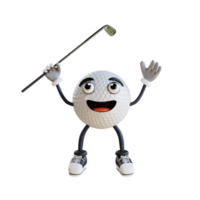 golf ball mascot jumping 3d character illustration png