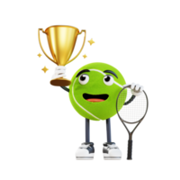 tennis ball mascot holding a trophy 3d character illustration png