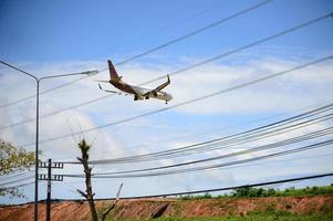 Passenger plane landing at Phuket airport in Thailand. On September 4, 2022, Phuket Province, Thailand photo