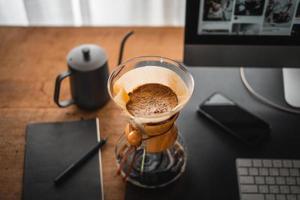 Chemex for brewing coffee,Coffee chemex pour over coffee maker and drip kettle photo