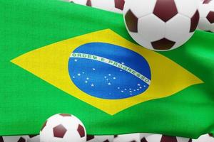 Brazil Flag with Ball. World Football 2022 Minimal 3D Render Illustration photo