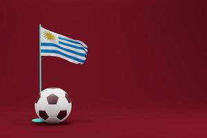 bandera de uruguay con pelota. ilustración de renderizado 3d mínimo de fútbol mundial 2022 foto
