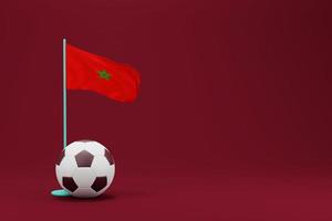 bandera de marruecos con pelota. ilustración de renderizado 3d mínimo de fútbol mundial 2022 foto