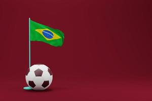 bandera de brasil con pelota. ilustración de renderizado 3d mínimo de fútbol mundial 2022 foto
