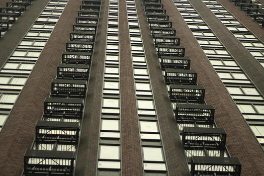 Windows in the building. Air conditioners are not installed in the grid. photo