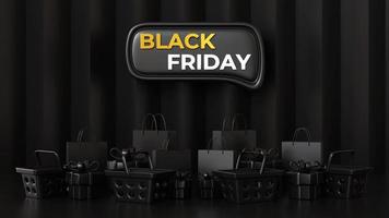 3d illustration black friday shopping background photo