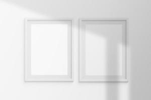 marcos de fotos de retrato de espacio en blanco aislados en maqueta de marcos de rectángulo gris blanco y realista. marco vacío para su diseño, imagen, pintura, póster, letras o galería de fotos con superposición de sombras.