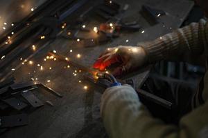Metal welding. Work in the workshop. photo