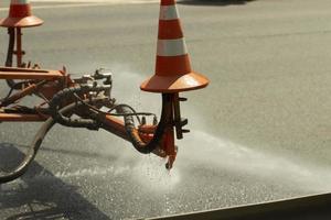 Washing the road. Harvesting equipment. photo