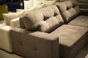 Soft sofa. Furniture in the store. Interior in the room. photo