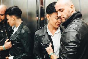 Guy and girl, love story, elevator photo