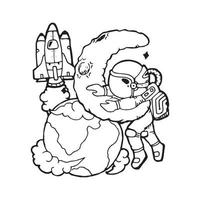 astronaut drawing in space vector for coloring book