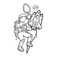 astronaut drawing in space vector for coloring book