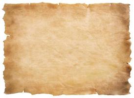 old parchment paper sheet vintage aged or texture isolated on white background photo