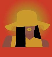 Portrait Of A Beautiful Black Woman Wearing Yellow Hat. Beautiful Black Woman Wearing Yellow Hat Vector. Black Woman Wearing Yellow Hat Portrait. Minimalistic design, flat cartoon vector illustration