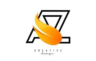 Outline Vector illustration of abstract letters AZ a z with fire flames and Orange Swoosh design.