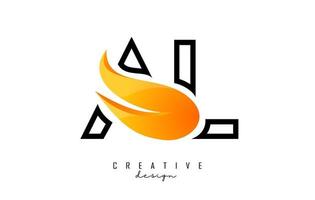 Outline Vector illustration of abstract letters AL a l with fire flames and Orange Swoosh design.