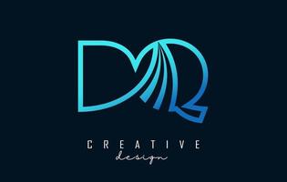 Outline blue letters DQ d q logo with leading lines and road concept design. Letters with geometric design. vector