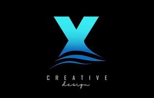 Wave effect blue letter X logo with leading lines. Letter with geometric and waves design. vector