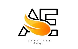 Outline Vector illustration of abstract letters AE a e with fire flames and Orange Swoosh design.