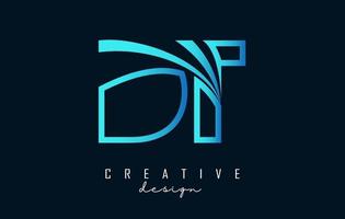 Outline blue letters DT d t logo with leading lines and road concept design. Letters with geometric design. vector