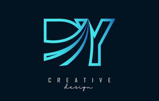 Outline blue letters Dy d y logo with leading lines and road concept design. Letters with geometric design. vector