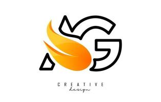 Vector illustration of abstract letters AG a g with fire flames and Orange Swoosh design.