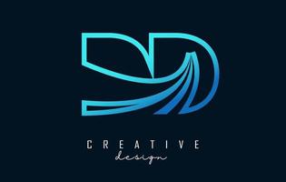 Outline blue letters Dd d logo with leading lines and road concept design. Letters with geometric design. vector