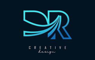 Outline blue letters DR d r logo with leading lines and road concept design. Letters with geometric design. vector