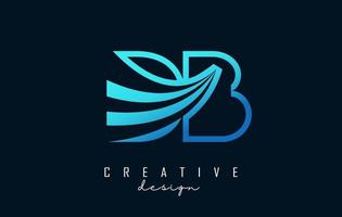 Outline blue letters Db d b logo with leading lines and road concept design. Letters with geometric design. vector