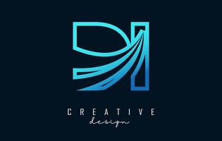 Outline blue letters Di d i logo with leading lines and road concept design. Letters with geometric design. vector