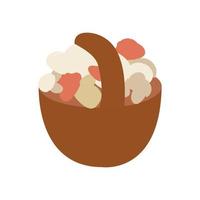 button mushroom in a basket, accompanied by a flat design illustration vector