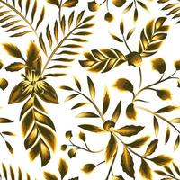 Tropical seamless background with branch foliage and fern leaves, hand drawn seamless pattern. Botanical trendy design in monochromatic colors. Design for fabric, wallpaper or wrap papers. Floral vector