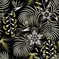 vintage abstract floral seamless background with tropical leaves and flowers plant foliage on dark background. suitable for fashion print, graphic, backgrounds and crafts. Floral background. Summer vector