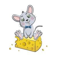 ilustración vectorial de un ratón sentado en un trozo de queso vector