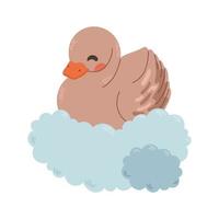 Lindo cisne de ganso en la ilustración de vector de niños de nube