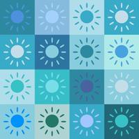 Seamless pattern vector illustration design. Sun shine in many shade of blue within each block or box or square. Fabric, paper, printing, gift, cloth, cover concepts.