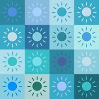 Seamless pattern vector illustration design. Sun shine in many shade of blue within each block or box or square. Fabric, paper, printing, gift, cloth, cover concepts.