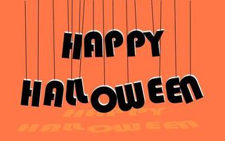 Happy Halloween Text Banner. Black letters on orange background with shadow on the floor. vector