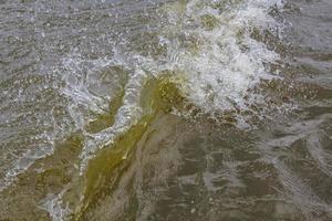 Heavy rain storm and waves water texture Oste river Germany. photo