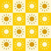Seamless pattern vector illustration design. White and yellow sun shine within a square block. Fabric, paper, printing, gift, cloth, cover concepts.