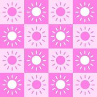 Seamless pattern vector illustration design. White and pink sun shine within a square block. Fabric, paper, printing, gift, cloth, cover concepts.