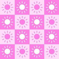 Seamless pattern vector illustration design. White and pink sun shine within a square block. Fabric, paper, printing, gift, cloth, cover concepts.