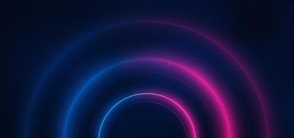 Abstract technology futuristic neon circle glowing blue and pink  light lines with speed motion blur effect on dark blue background. vector