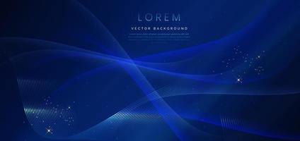 Abstract luxury glowing lines curved overlapping on dark blue background. Template premium award design. vector