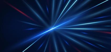 Abstract technology futuristic glowing blue and red  light lines with speed motion blur effect on dark blue background. vector