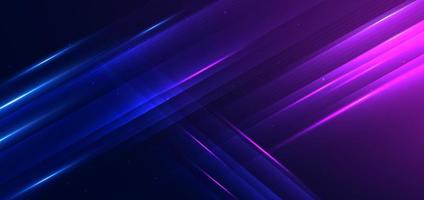 Abstract technology futuristic glowing blue and purple light lines with speed motion effect on dark blue background. vector