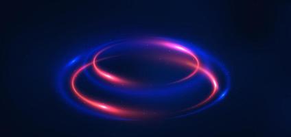 Abstract technology futuristic glowing blue and red  light curve lines with speed motion blur effect on dark blue background. vector